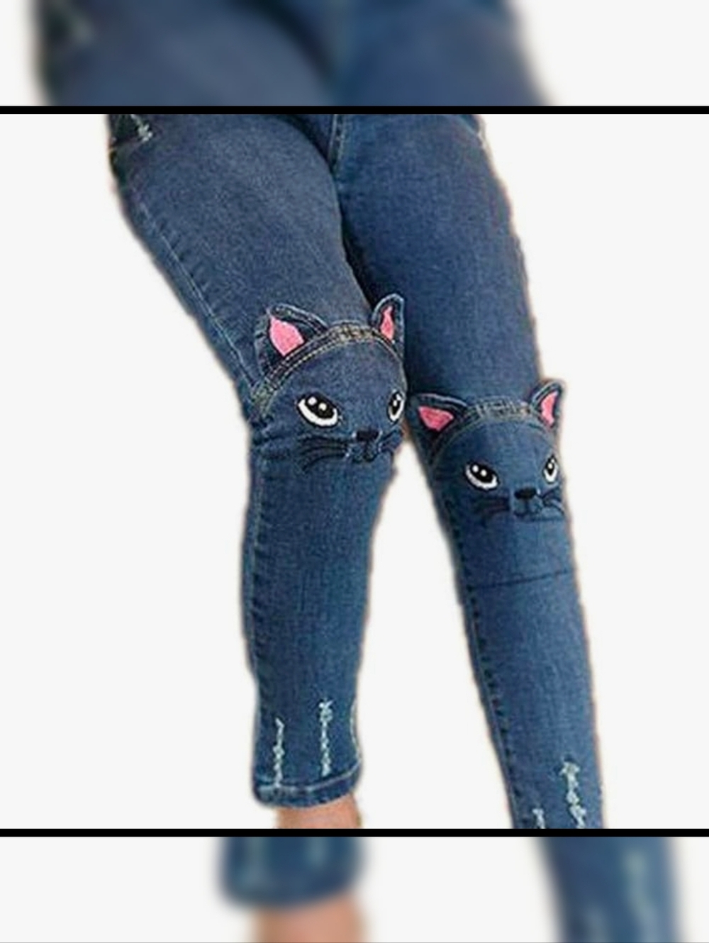 😻 Adorable Kitten Adorned Knees Stretch Jeans 😻